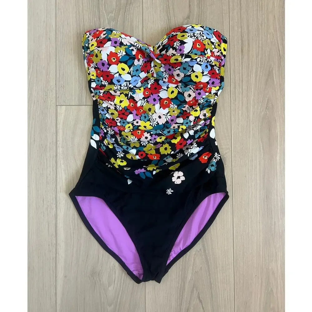 Anne Cole Floral Twist Front Shirred One Piece Swimsuit Size 8